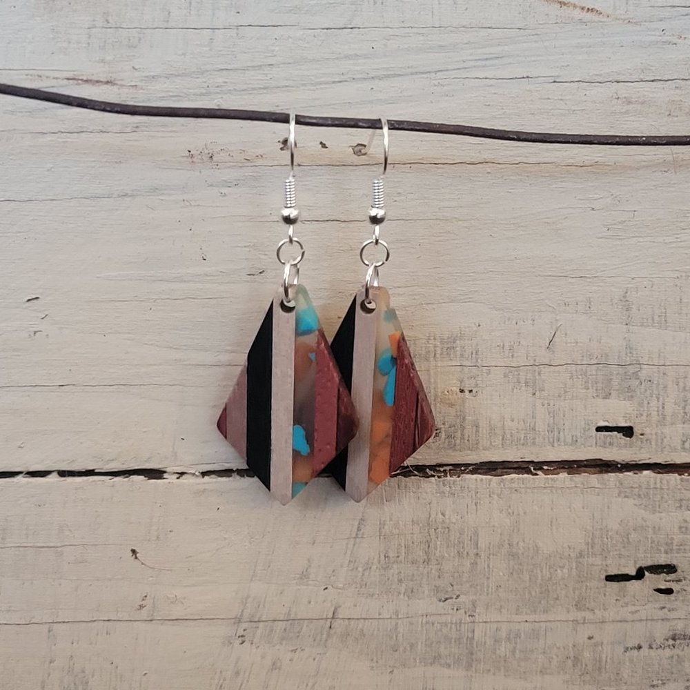 Wood and Resin Earrings - Colorful Trapezoid